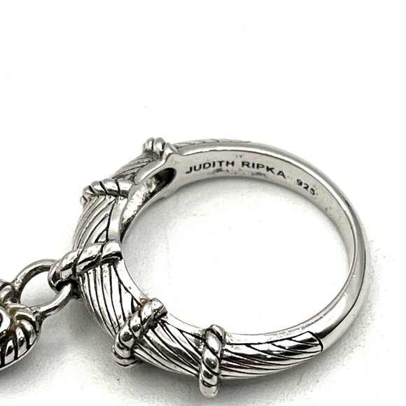 Judith Ripka Sterling Silver 925 CZ Dangle Heart Charm Ring Sz 9 - Picture 8 of 9